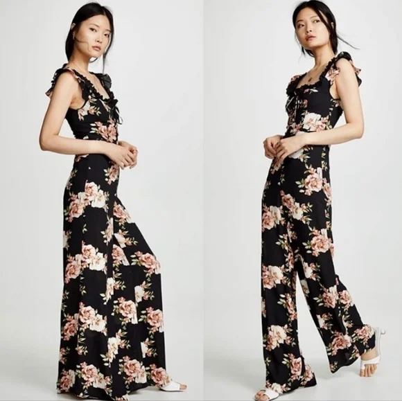 Revolve Likely Marlena Jumpsuit in Black Multi floral like new size 2 - Picture 2 of 10